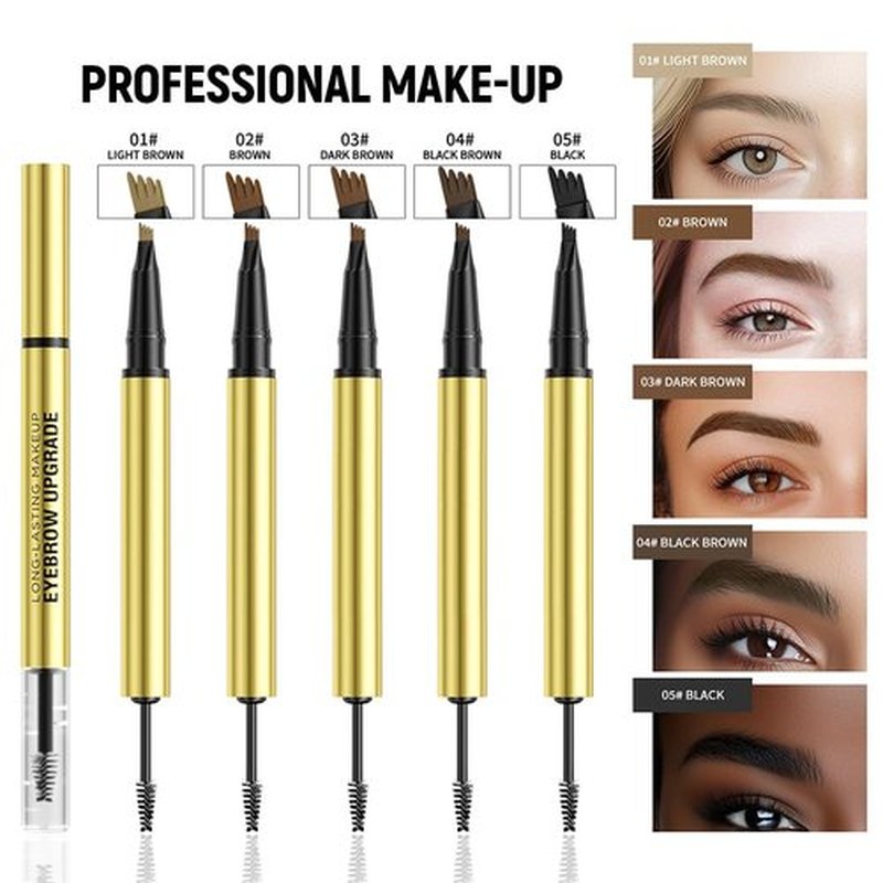 2-in-1 Microblading Eyebrow Pencil, 2025 New 3D Magic Eyebrow Microblading Pen 4 Fork Tip Eye Brow Pencils, Long Lasting Eyebrow Tattoo Pencil for Women Makeup (3# Dark Brown)