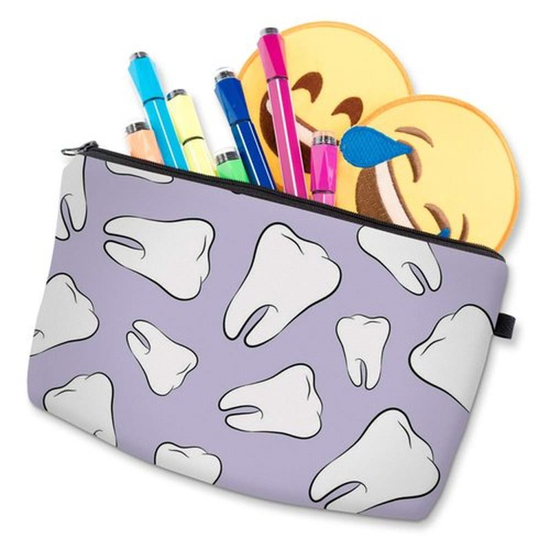 LOOMILOO Cosmetic Bag for Women, Adorable Roomy Makeup Bags Travel Water Resistant Toiletry Bag Accessories Organizer Cute Gifts (cute tooth 50175)