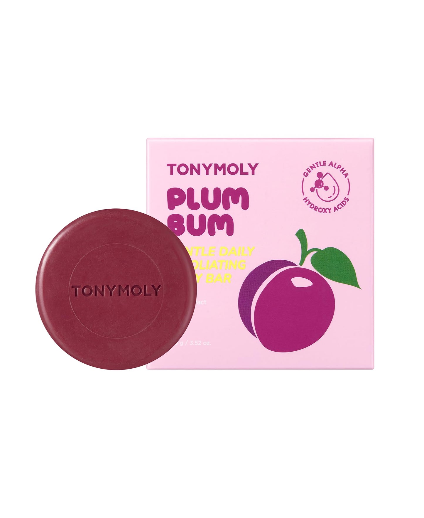 TONYMOLY Plum Bum AHA Exfoliating Body Bar Gentle Daily Buffing & Smoothing Soap with Alpha Hydroxy Acids (AHA), Plum & Cica Extract for Soft, Healthy-Looking Skin