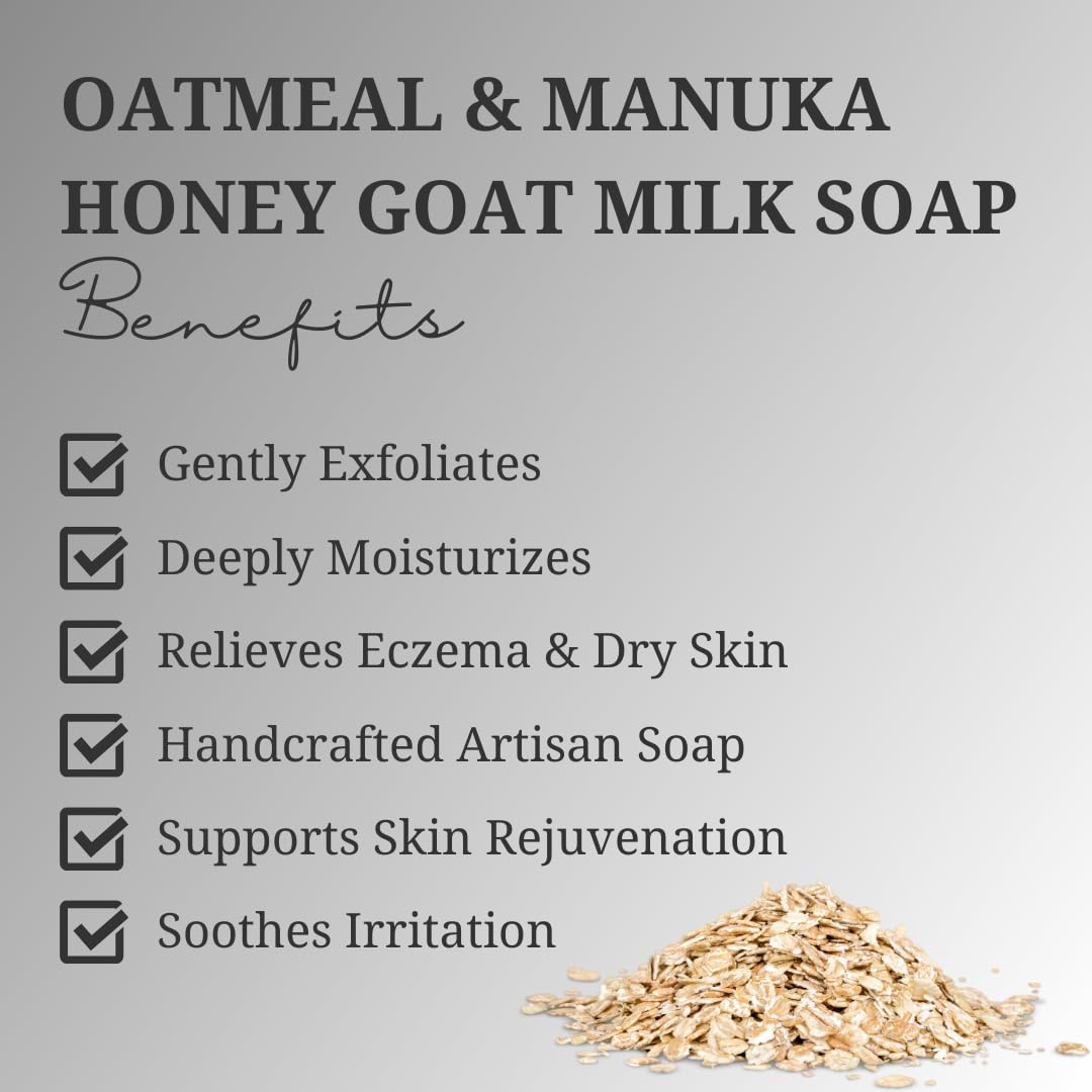 Oatmeal & Manuka Honey Goat's Milk Handmade Soap – Face & Body Cleansing Bar, Oatmeal Soap, Honey Soap, Light Exfoliating Soap, Rich Creamy Lather, Daily Cleansing Soap, 4 oz (4 Pack)