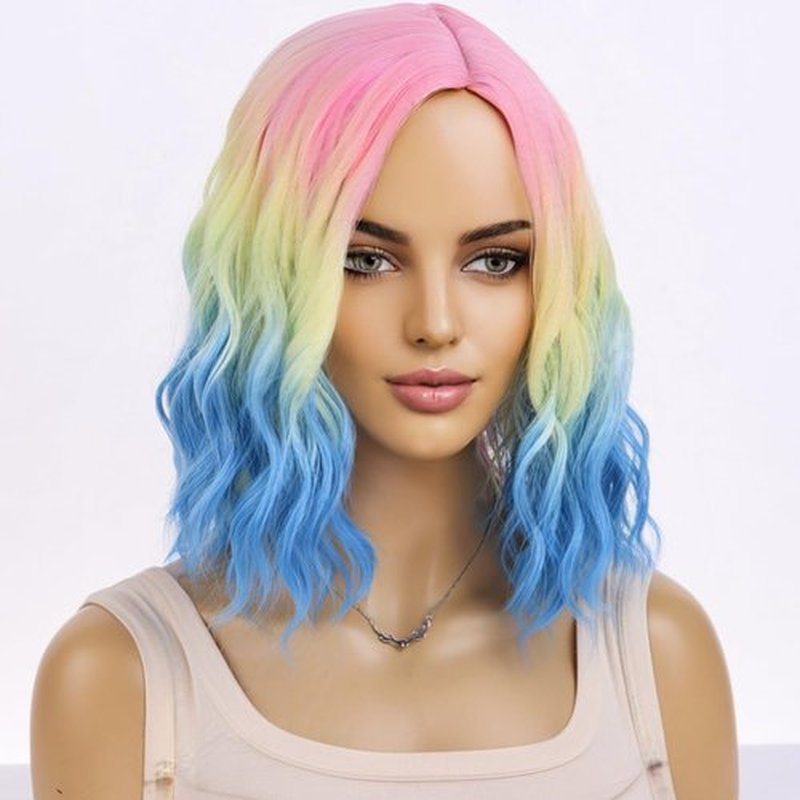 MAGQOO Rainbow Wig for Women Girls Multicolor Bob Wig Short Curly Wavy Colorful Wigs Side Part Synthetic Heat Resistant Halloween Cosplay Costume Party Daily Use