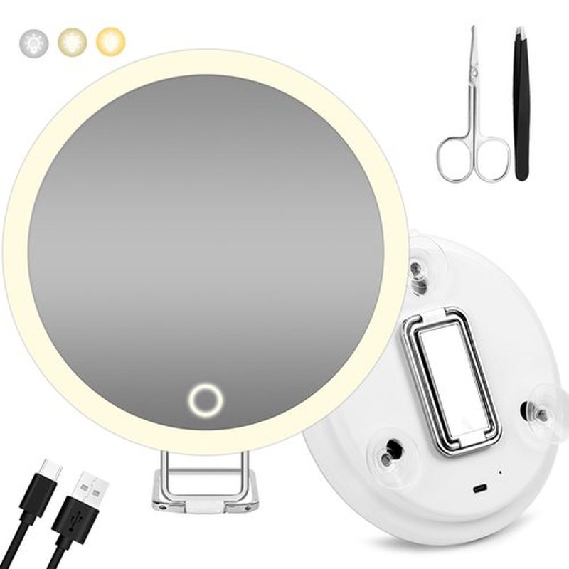 Magnifying Mirror with Light 30X, Large 6" Rechargeable 3 Colors Modes Dimming Lighted Makeup Mirror with 30X Magnification, LED Travel Magnified Mirror with 3 Suction Cups and 360° Table Stand