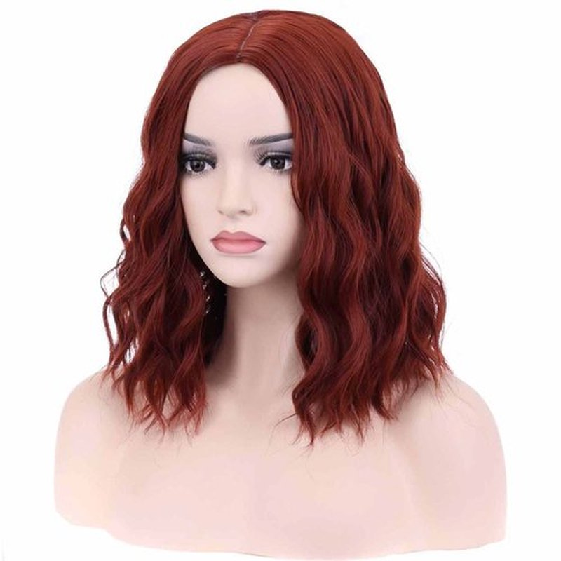 RightOn 14 Inches Red Copper Wig Short Curly Wig Dark Orange Wig Short Wig Women Wigs Red Brown Wig Shoulder Length Wigs with Wig Cap