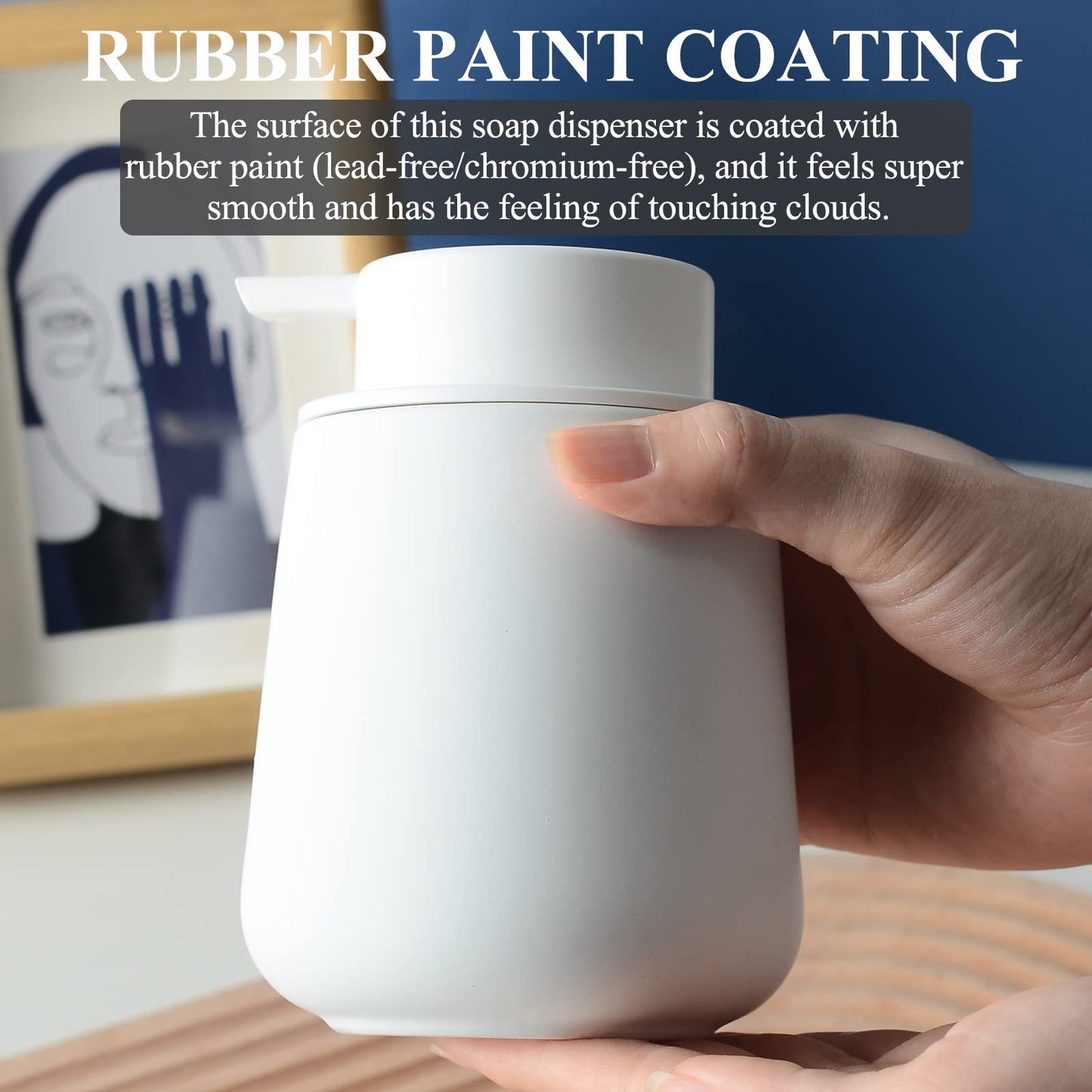 Bosilunlife Ceramic Foaming Soap Dispenser - 12Oz Bathroom Countertop Kitchen Dish Soap Pump Dispenser Foam Soap Dispenser - Rubber Paint White