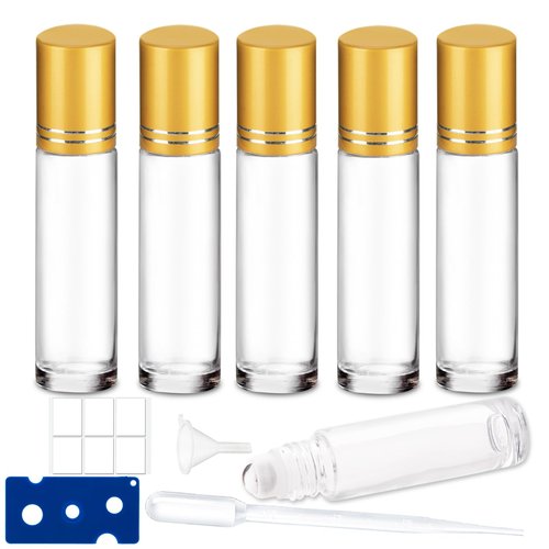6 Pack Essential Oil Roller Bottles, 10ml Roller Balls for Essential Oils, Clear Glass Roller Bottles, Roll on Bottles with Stainless Steel Roller Balls, Labels, 1*Openers, 1*Funnels, 1*Dropper
