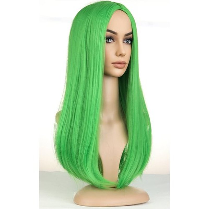 BERON Green Long Wigs Women's Straight Hair Wig Synthetic Middle Part Wig Cosplay Halloween Party or Daily Use Wig Cap Included