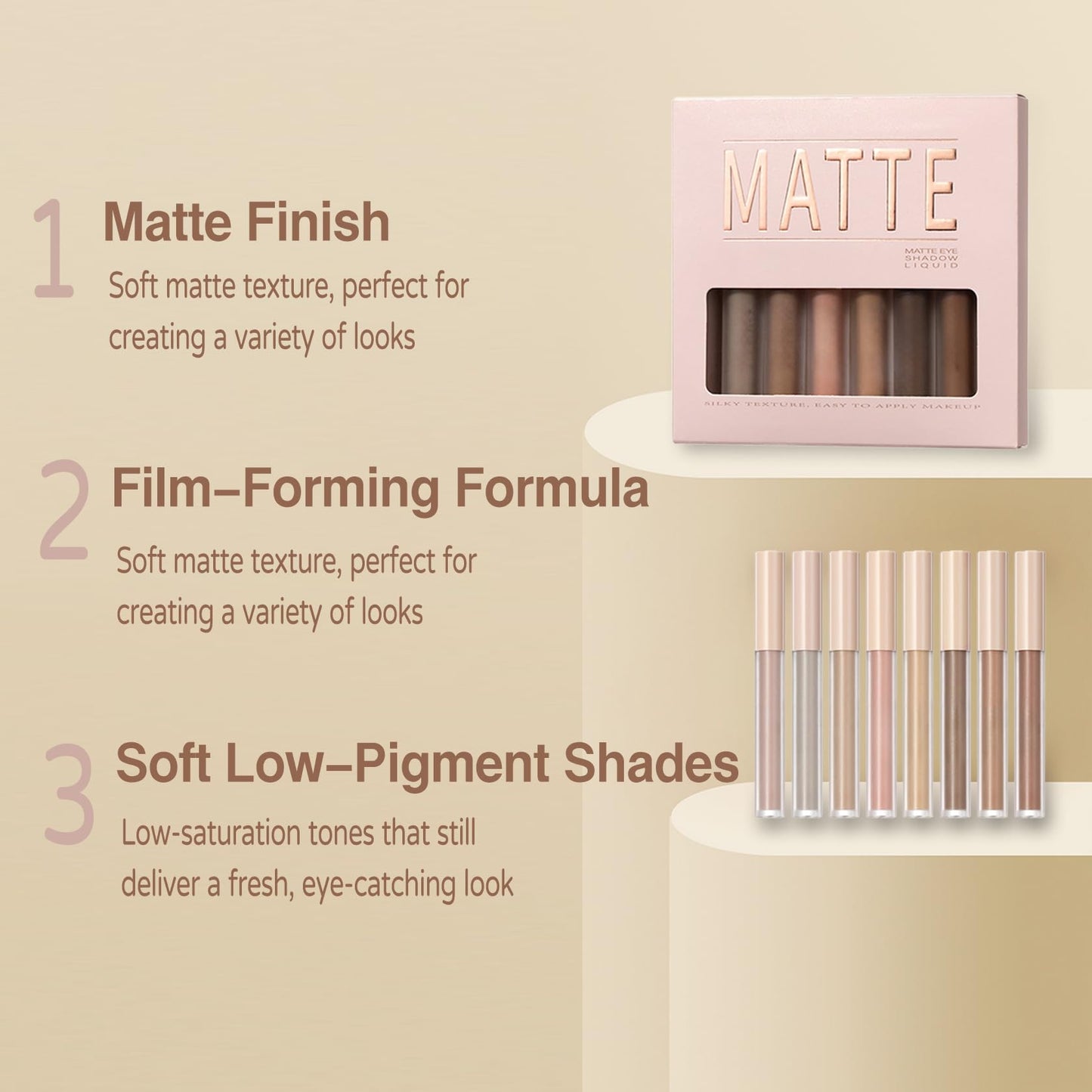 PERVALA Matte Liquid Eyeshadow - 8 Colors Neutral Naked Cream eyeshadow, High-pigment Blendable Long-Lasting and Waterproof Nude Eye Shadow for Natural Looks (Matte Naked)