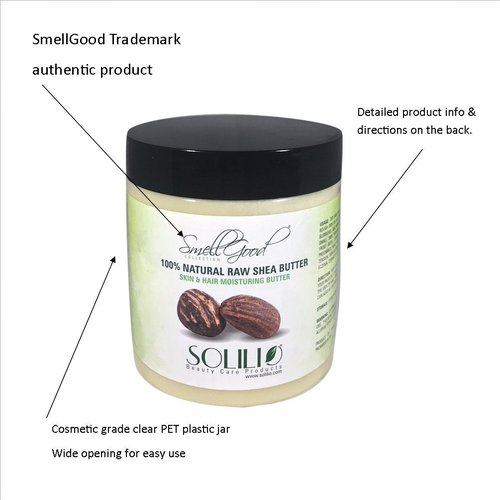 SmellGood - Pure Unrefined Shea Butter, totally natural and organic, ivory color, packed in 8OZ Jar, 18 Units