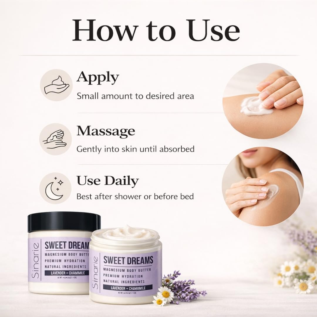 Sweet Dreams Magnesium Emulsified Body Butter, 4 oz., 1 Count | Mango Butter | Premium Magnesium Oil | Natural Ingredients | Magnesium Lotion