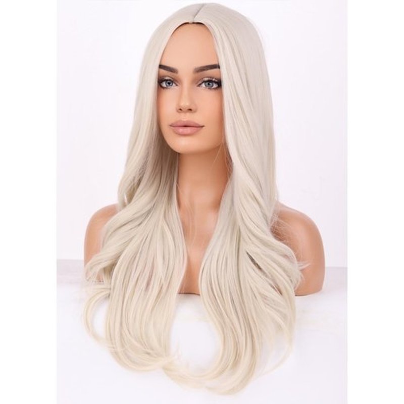BERON Platinum Blonde Wigs Long Wavy Wig for Women Natural Curly Light Blonde Heat Resistant Synthetic Hair Wigs for Cosplay Party Daily or Used