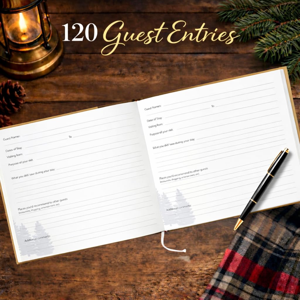 Paper 'n Such Cabin Guest Book for Vacation Homes and Short Term Rentals -Kraft Hardcover - Airbnb Essentials for Hosts- Visitor Sign in Journal Guesthouse Welcome Log