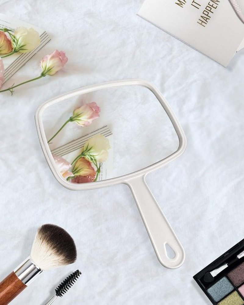 PROTECLE Hand Mirror, Handheld Makeup Mirror with Handle for Barber Hairdressing (Square White 10.3"x7.4")