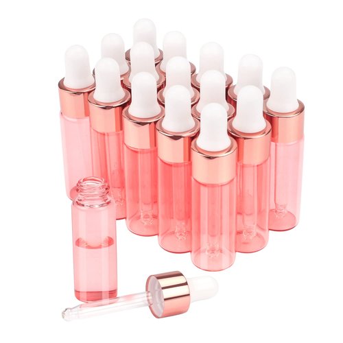 Wresty 15 Pcs Pink Glass Dropper Bottle Essential Oil Dropper Bottles Mini Glass Vials Cosmetic Liquid Container Perfume Aromatherapy Sample Bottles With Glass Eye Dropper (5ml(1/6oz))