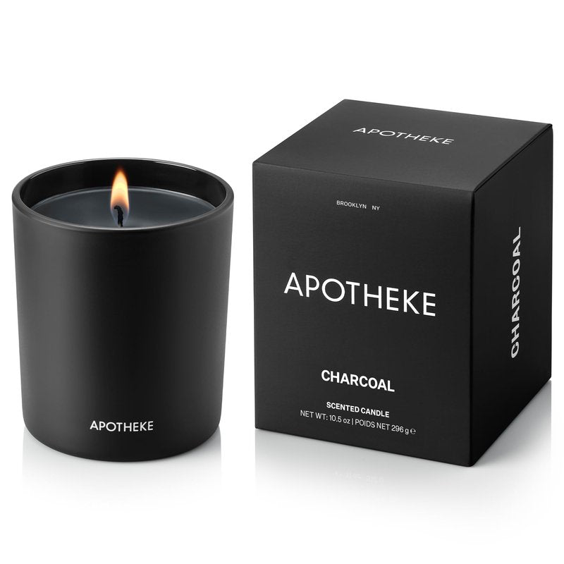 Apotheke Signature Scented Candles for Home, Charcoal - 10.5 oz - Soy Wax, Non Toxic, Large Jar - Luxury Black Candle Gifts for Women & Men - Cedarwood, Sandalwood, Oud, and Amber