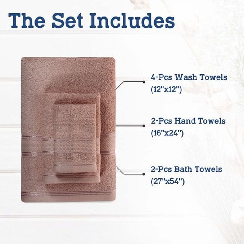 Casa Lino 8 Pc Premium Towel Set, Cotton Towels Set, 400 GSM 2 Bath Towel, 2 Hand Towel, & 4 Washcloths, Bathroom Set, Head Towels Wrap for Ladies, Gym Towel for Men Workout Coffee
