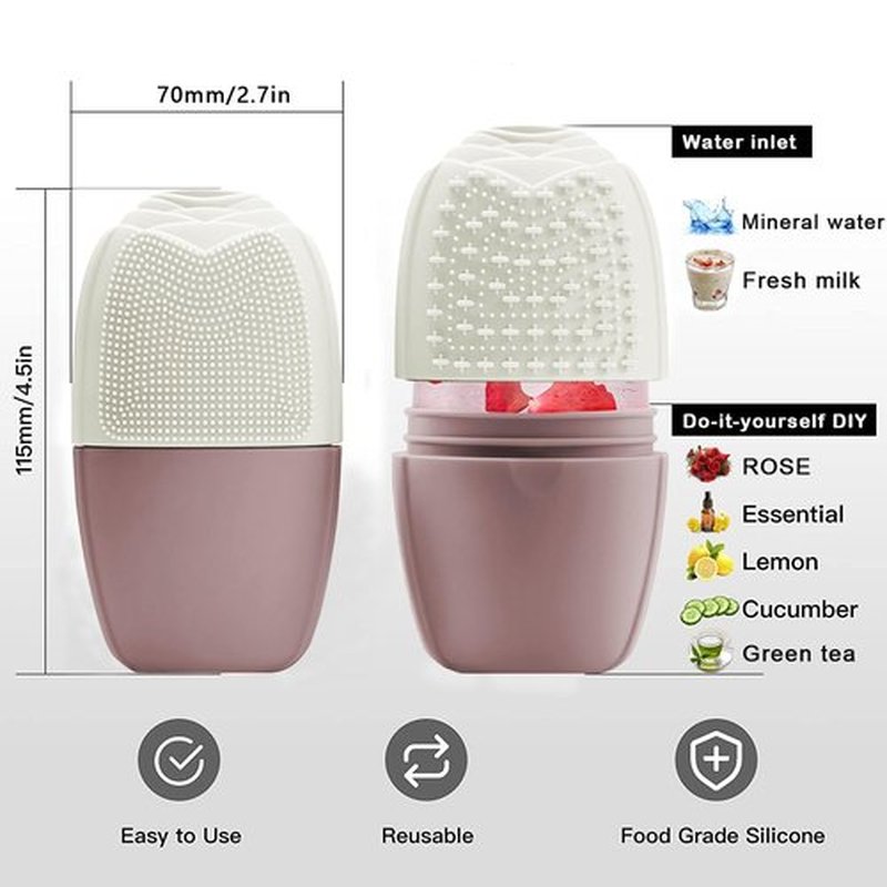 KOGITI Ice Mold for Face, Ice Roller for Face & Eye, Beauty Facial Ice Rollers Ice Holder Mold Face Puffiness Relief Massage Skin Care Tools, Ice Facial Cube (Brush-Brown)