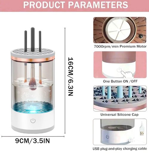 Beauty Swirl Cosmetic Brush Cleaner, The Cozy Luna Brush Cleaner, Rechargeable Makeup Brush Cleaner Machine, Automatic Electric Make Up Brush Cleaner (2 PCS - white)