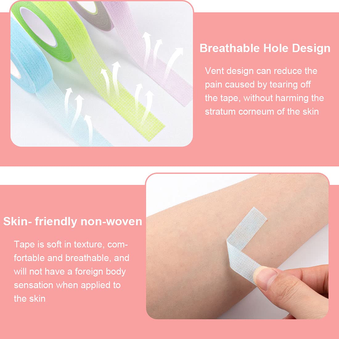Rolybag 4 Colors Eyelash Extension Tape Breathable Eyelash Tape with Heart Shaped Tape Cutter Adhesive Non Woven Eyelash Tape Ladies Makeup Eyelash Tape Kits (Style A)