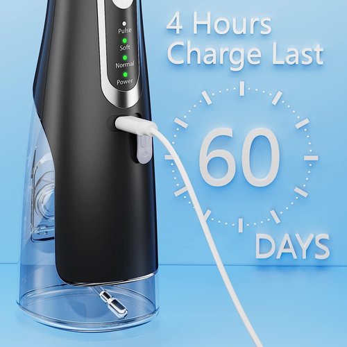Water Flosser for Teeth Cleaning 4 Modes Rechargeable Oral Irrigator 4 Tips Powerful, (Black)