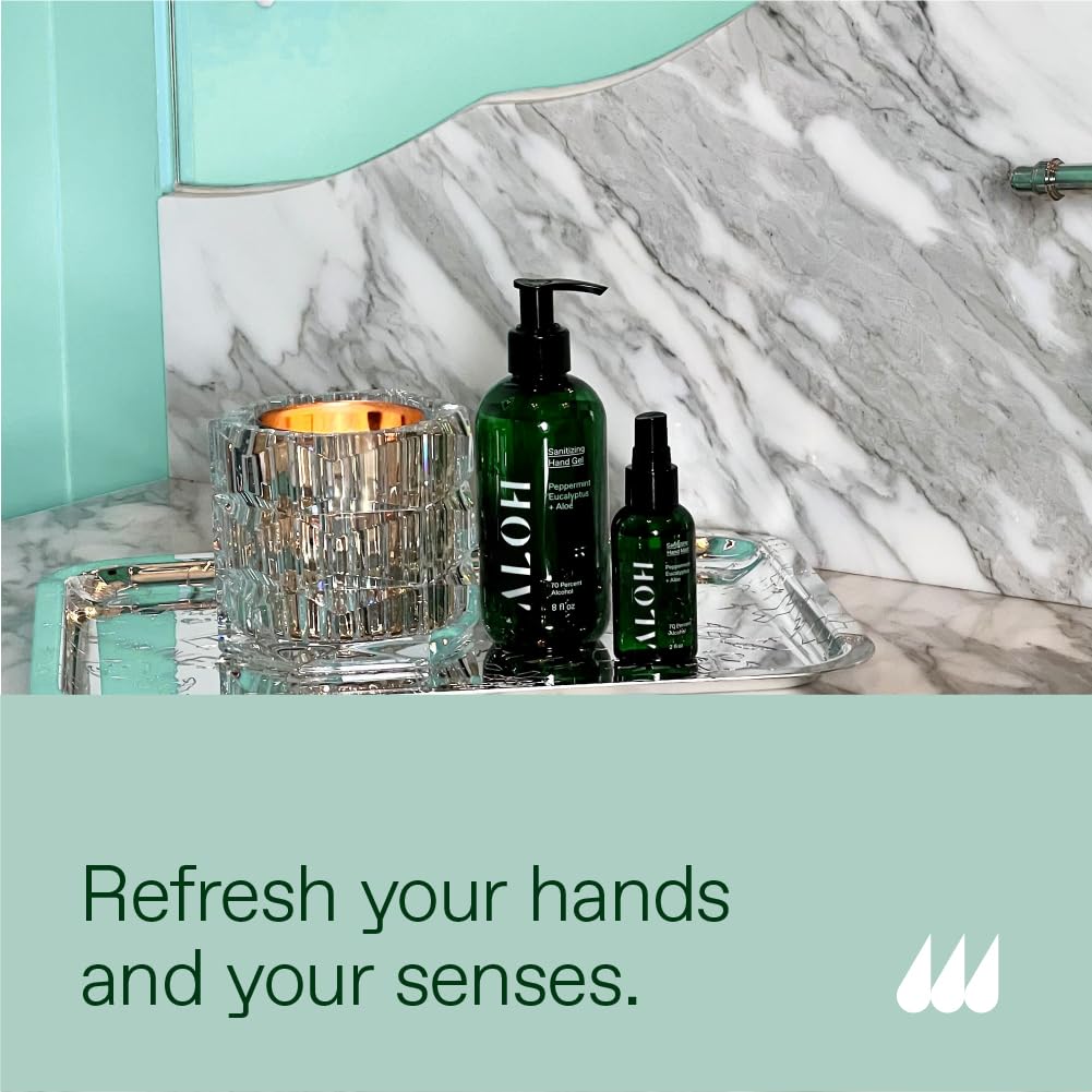 Sanitizing Hand Gel 2-Pack - Peppermint Eucalyptus & Aloe | 70% Alcohol Hydrating Formula | 8oz Bottles