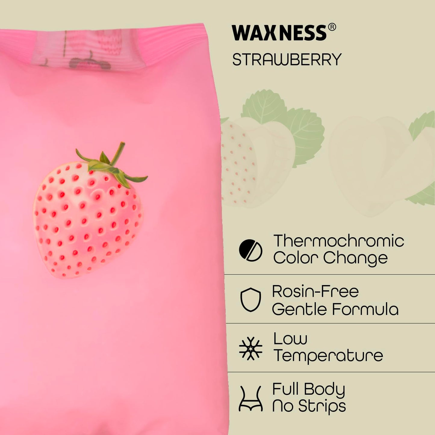 Waxness White Strawberry Thermochromic Hard Wax Beads 2.2 lb (1 kg), Rosin-Free, Low Temperature, For Sensitive Skin – Made in Italy