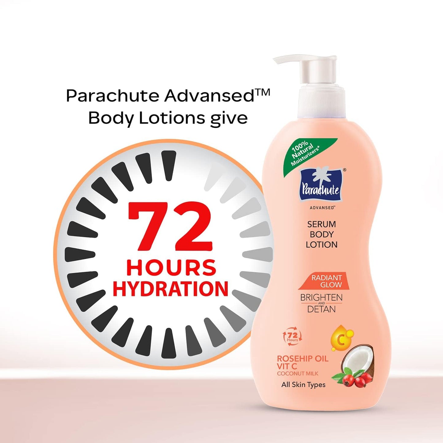 Parachute Advansed Radiant Glow Body Lotion with Coconut Milk, Vitamin-C, Rosehip Oil, Niacinamide, 100% Natural Moisturizers, for All Skin Types, 13.5 fl oz, Pack of 2