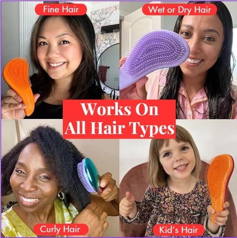 Lily England Detangler Brush for Curly Hair, Thick, Straight & Natural Hair - Gentle Detangling Hair Brush for Women, Kids & Toddlers with Flexible Bristles - Hairbrush for Wet & Dry Hair, Red-Glitter