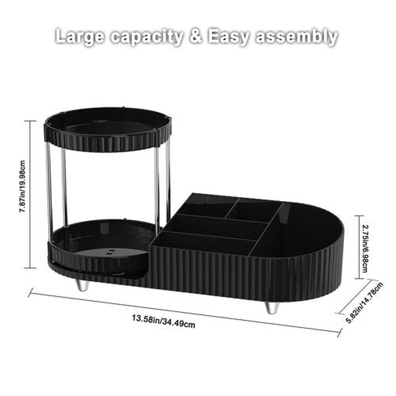 Lulltou Makeup Organizer Countertop with Partition Slot for Vanity, Plastic Vanity Organizers and Storage, 2-in-1 Large Desk Makeup and Skincare Organizers with Perfume Tray for Cosmetics Bathroom