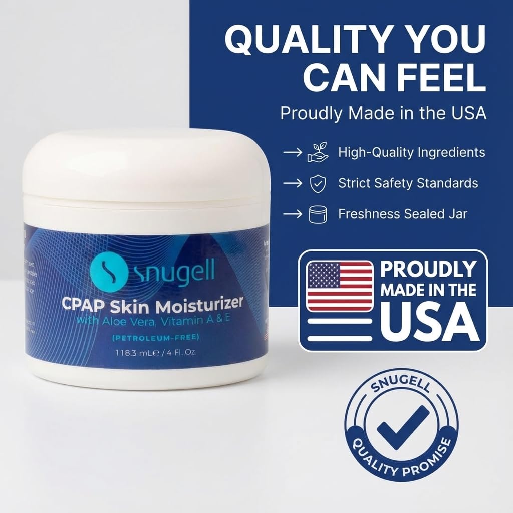 Snugell CPAP Skin Moisturizer Daily Face Cream – 4 Fl. Oz. Each – Aloe Vera, Vitamin A & E – Petroleum-Free Formula – Hydrates & Softens Skin (4 FL Oz Pack of 2)