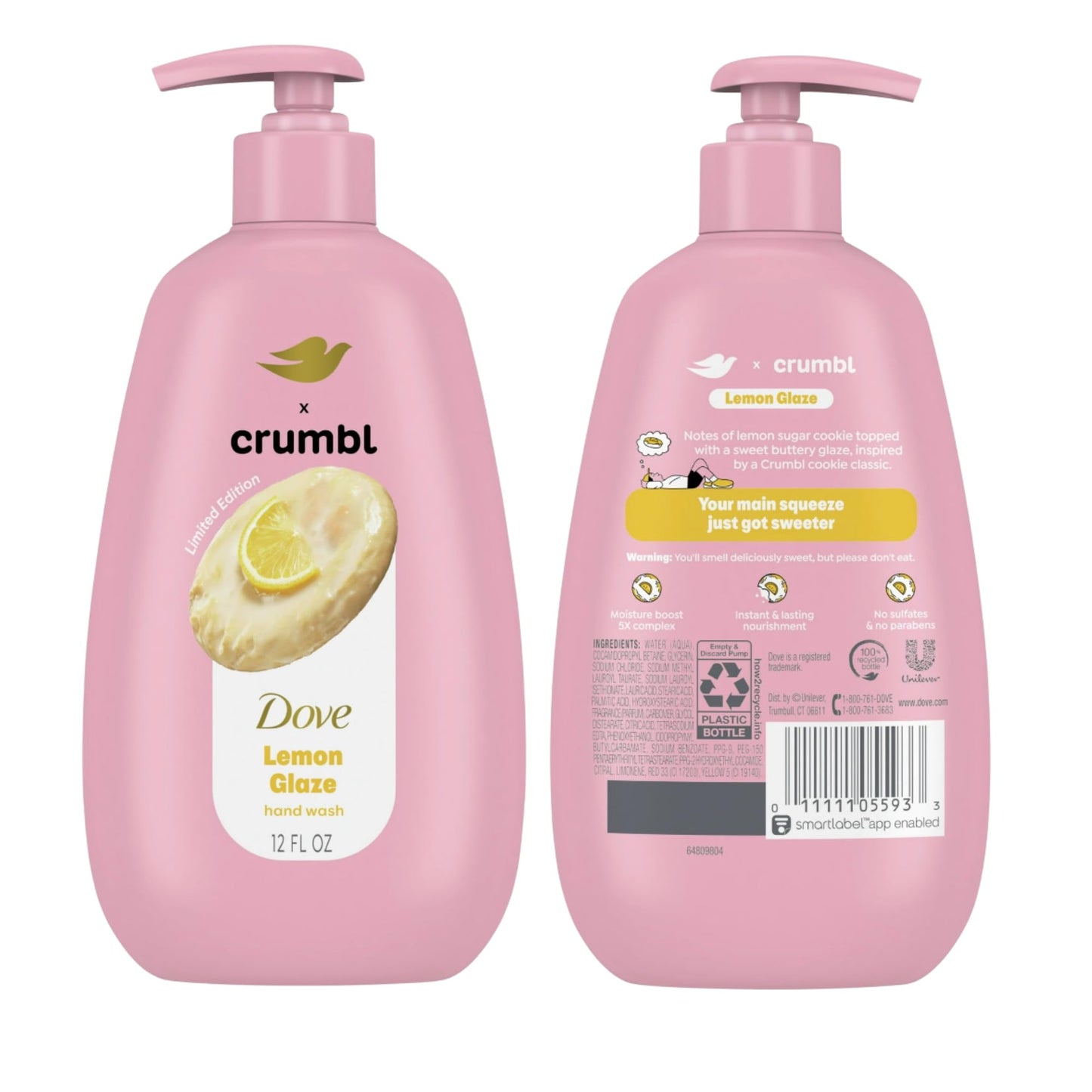Dove X Crumbl Moisturizing Liquid Hand Wash Lemon Glaze | 2-pack, of 12 oz Hand Wash with Pump | Limited Edition (Lemon Glaze)