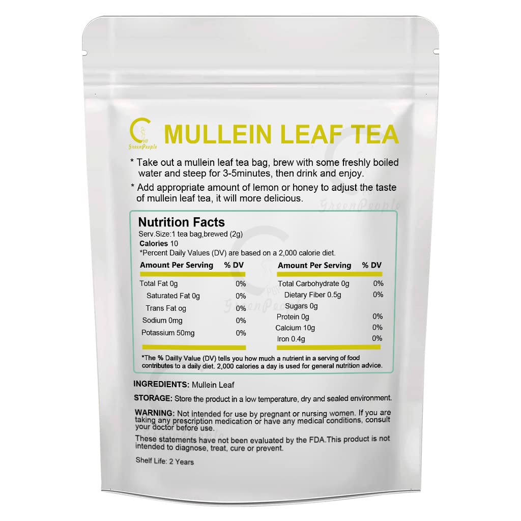 Mullein Leaf Tea for Lungs Cleanse and Immune Support, 100% Natural, Caffeine Free, 40 Tea Bags