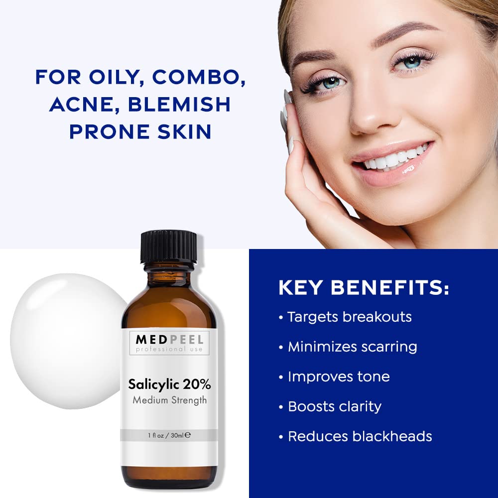 MedPeel Salicylic Acid 20% Essential Peel Kit, Includes Peel, Prep, Neutralizer, Medium Strength Professional Grade Chemical Face Peel for all Skin Tones, 1oz/30ml (Kit of 3)