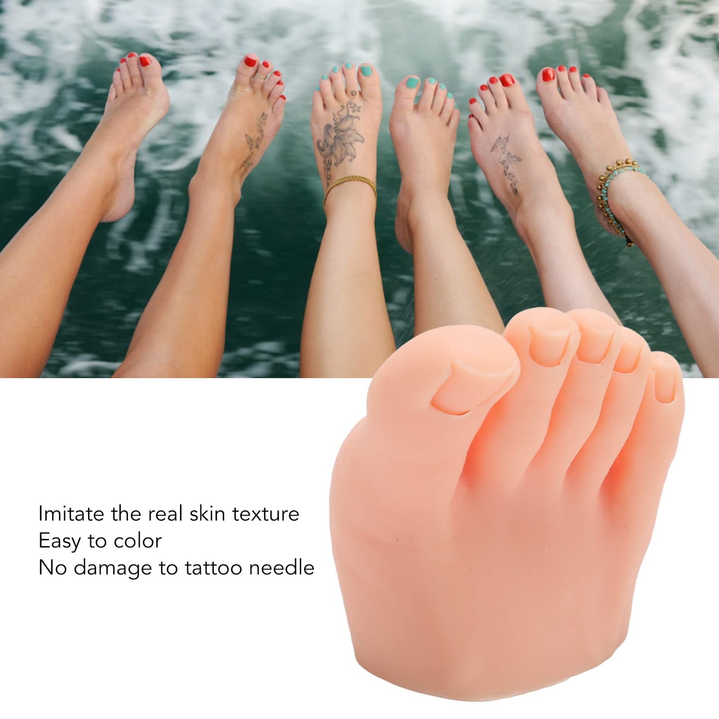 Nail Art Foot Model, Reusable Portable Practice Fake Foot Model Washable Professional for Salon for Beginner (Right)