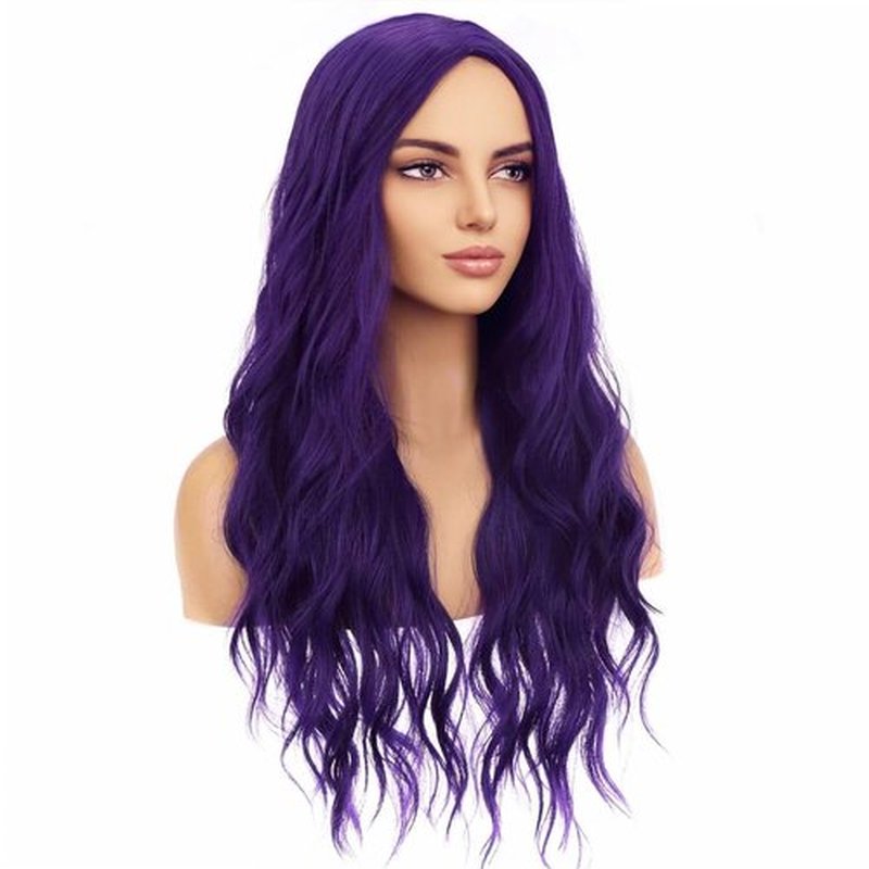BERON Purple Wig Long Curly Wig Dark Purple Wig Long Wavy Wig Purple Wigs for Women Synthetic Wig for Daily Party