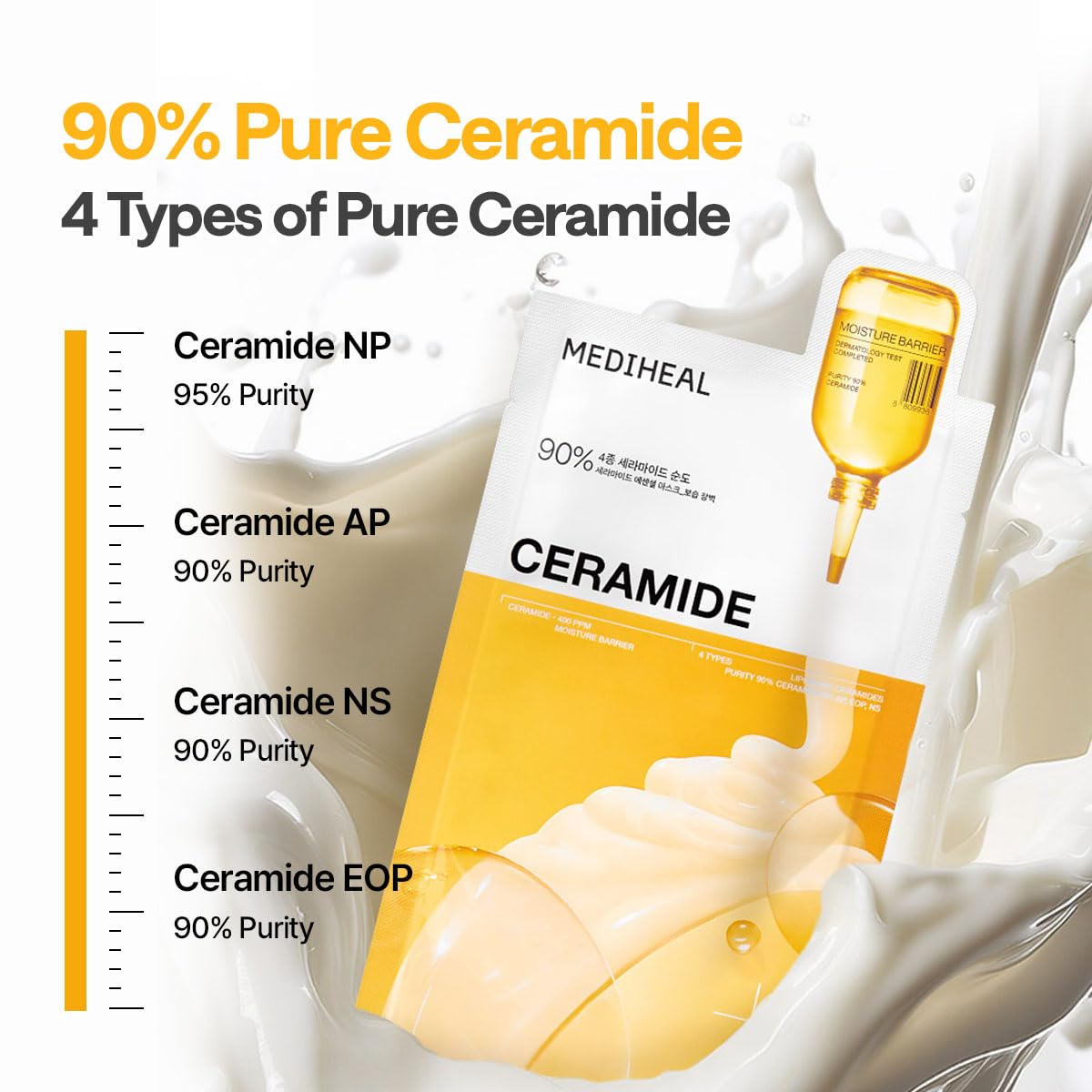 MEDIHEAL Essential Face Mask [Ceramide] Moisture Barrier 10 pcs. with 90% Ceramide, Panthenol for Intense Hydration & Skin Barrier & Daily Skin Nourishment - Vegan Formula Korean Beauty Sheet Mask