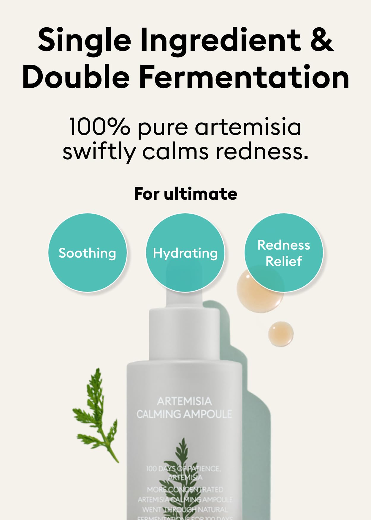 MISSHA Artemisia Calming Ampoule 1.69 Fl oz / 50ml - Face Serum for Sensitive Skin, Korean Skin Care with Double-Fermented Mugwort Extract, Hydrating & Skin Barrier Support