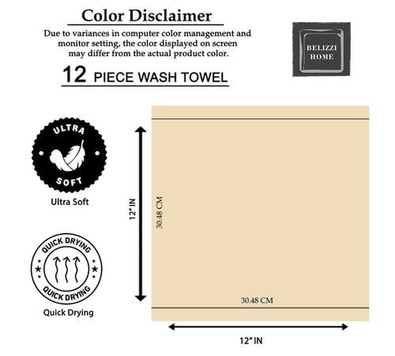 Belizzi Home Ultra Soft Cotton Washcloths, Contains 12 Piece Face Cloths 12x12 inch, Ideal for Everyday use Face Towels, Compact & Lightweight Multi Purpose Washcloths - Mineral Blue