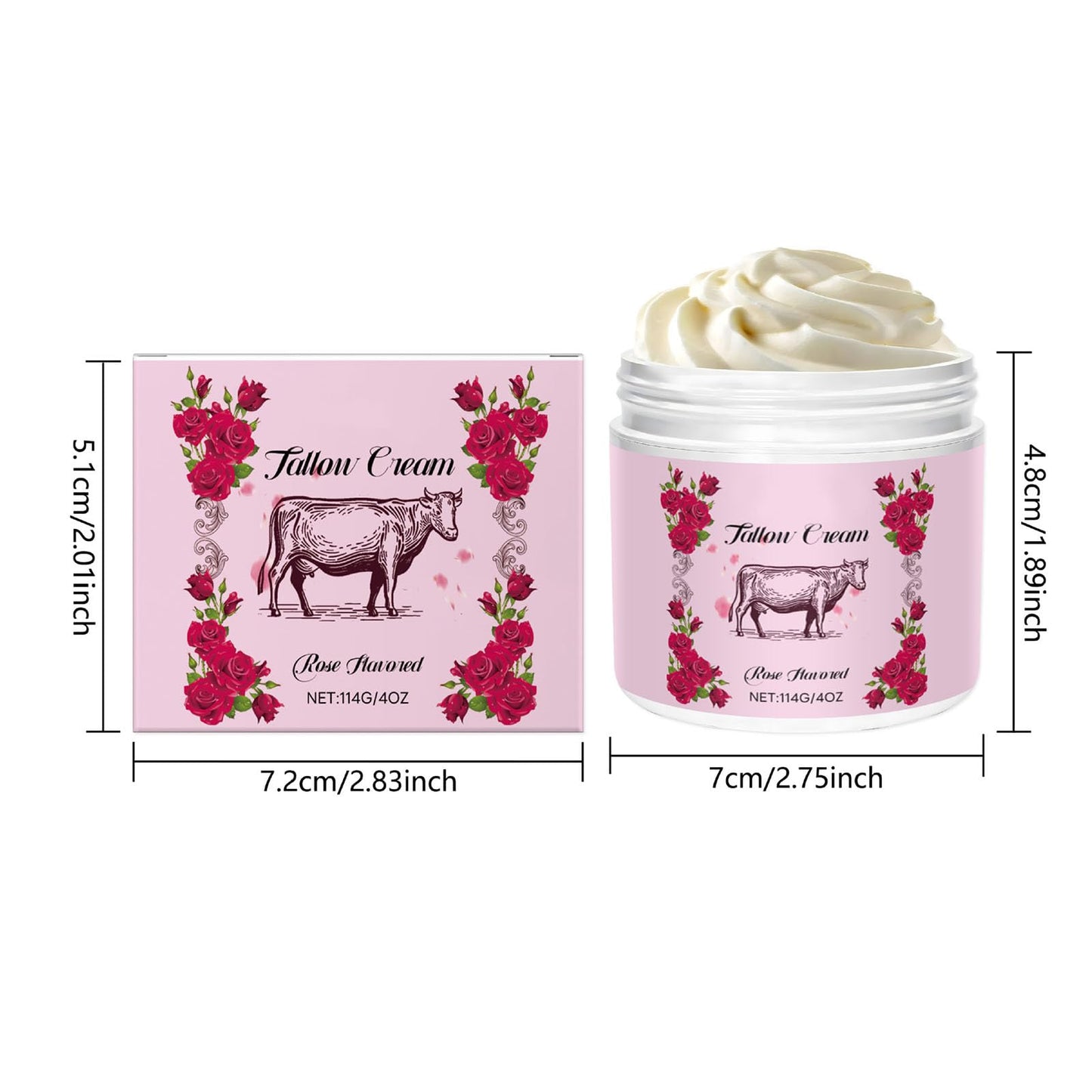 TUOSHITONG Beef Tallow, Beef Tallow for Skin, Face & Body Whipped Moisturizer with Rose, Nourishing Soothing Moisturizer Body Cream Skin Care, Suitable for All Skin Types 4 oz