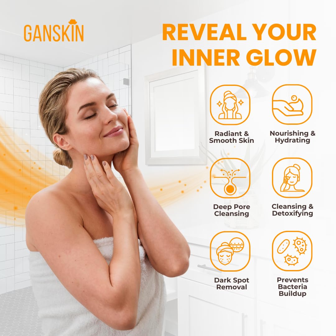 Ganskin Turmeric Body Wash – Skin Brightening Liquid Soap for Discoloration – Natural Anti Aging Exfoliating Turmeric Body Wash for Spots, Acne, Sun Damage – Bath Soap Skincare