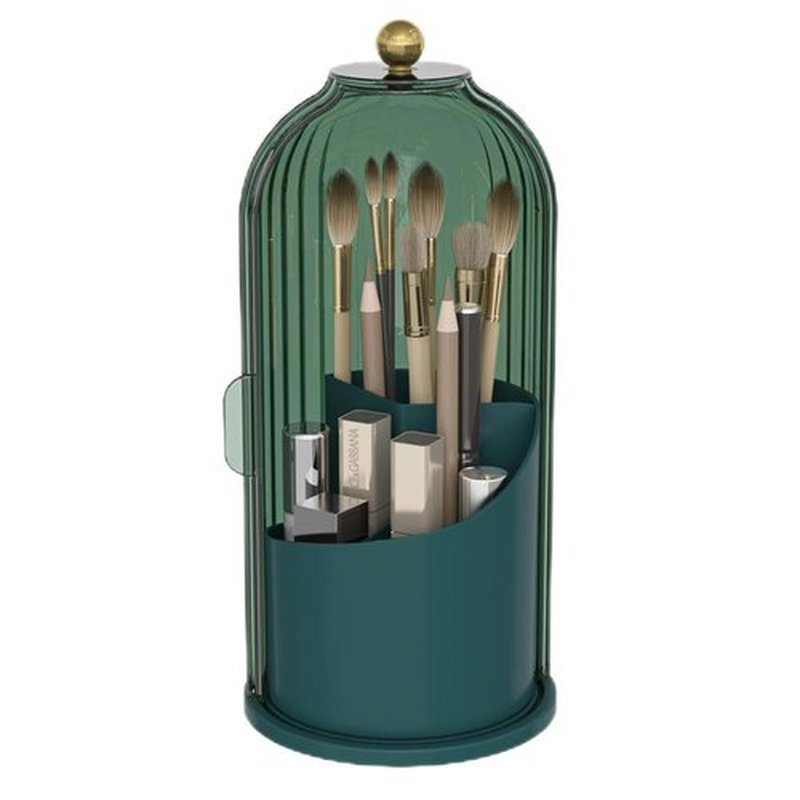 Emljkvp Makeup Brush Holder with Dustproof Cover 360 Rotating Makeup Brush Organizer for Vanity Bathroom, All Green