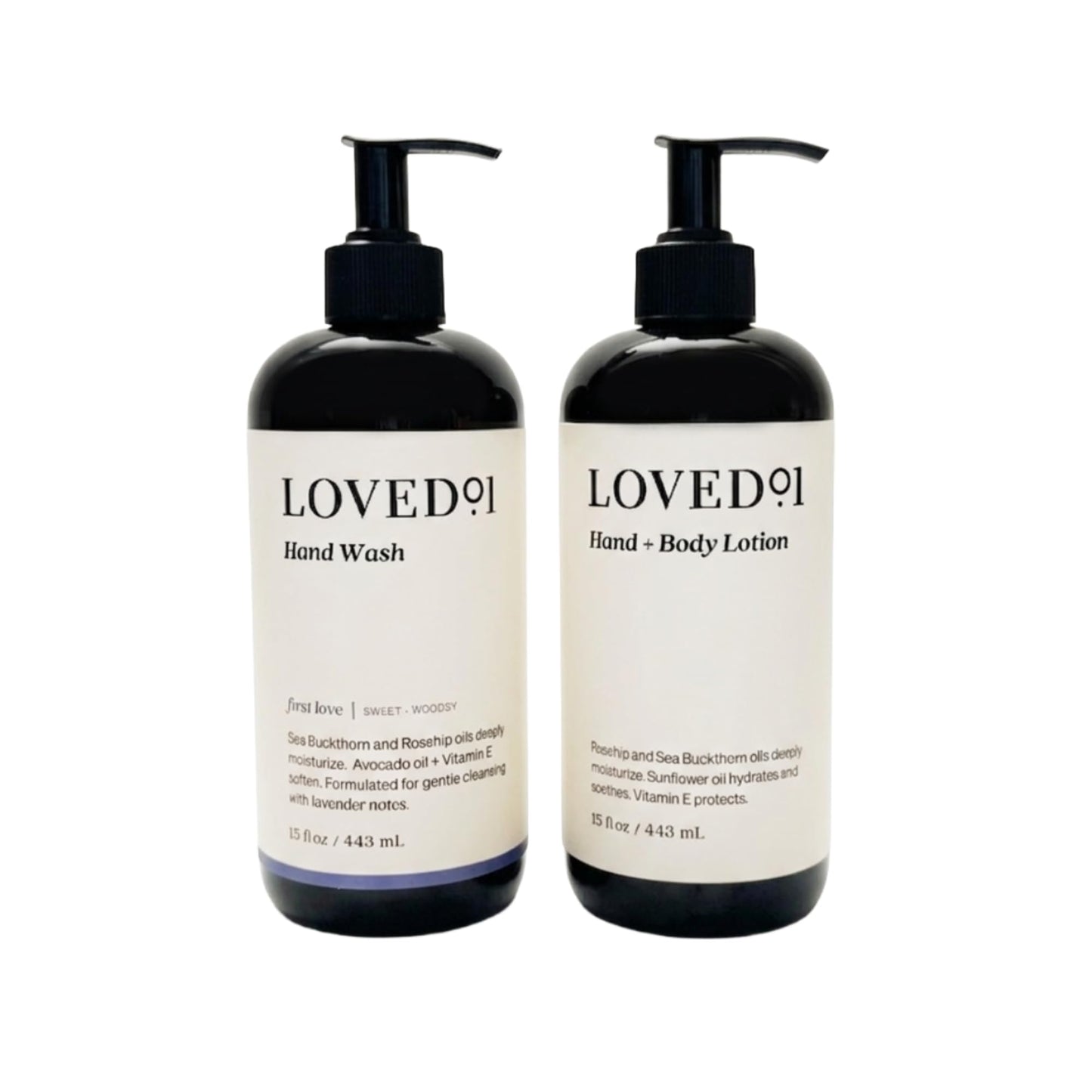 Loved01 Hand Soap and Lotion Set, Oprah's Favorite Things, Cleansing & Moisturizing Bundle (15 Oz Lavender Scented Hand Wash & 15 Oz Unscented Body Lotion)