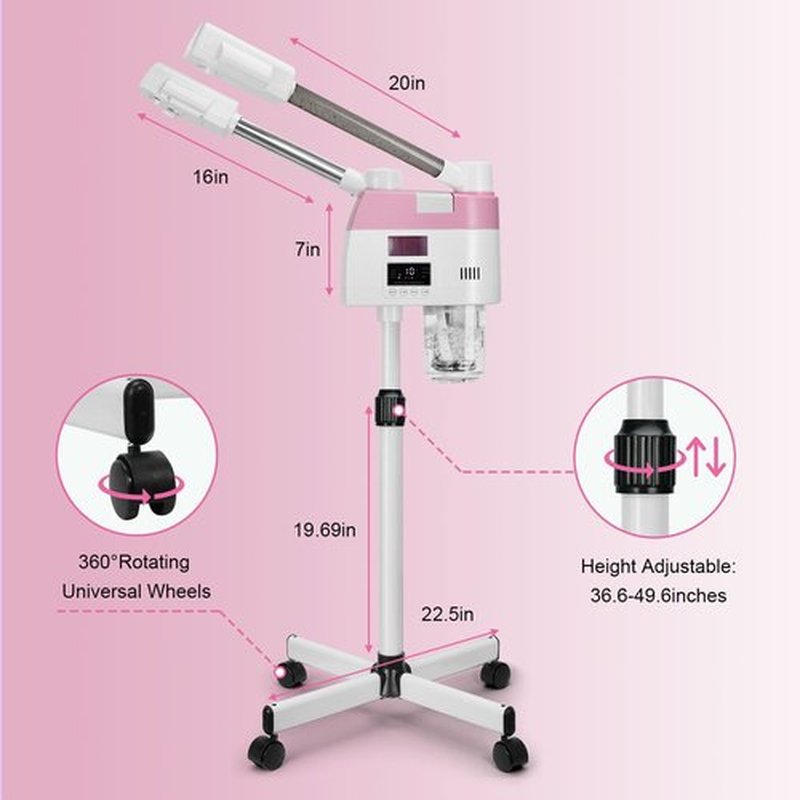 Professional Facial Steamer for Esthetician,2 in 1 Facial Steamer with Hot&Cool Mist, Height Adjustable Face Steamer, Pink Ozone Facial Steamer for Home Salon Spa