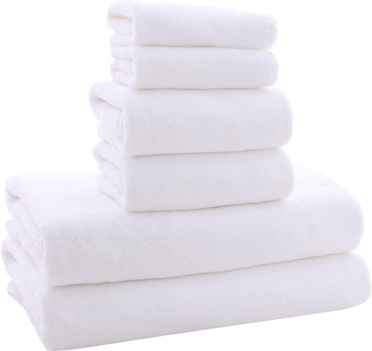 Ultra Soft Microfiber Towel Set - Quick Drying, Highly Absorbent | 2 Bath Towels, 2 Hand Towels, 2 Washcloths - White, 6 Pieces