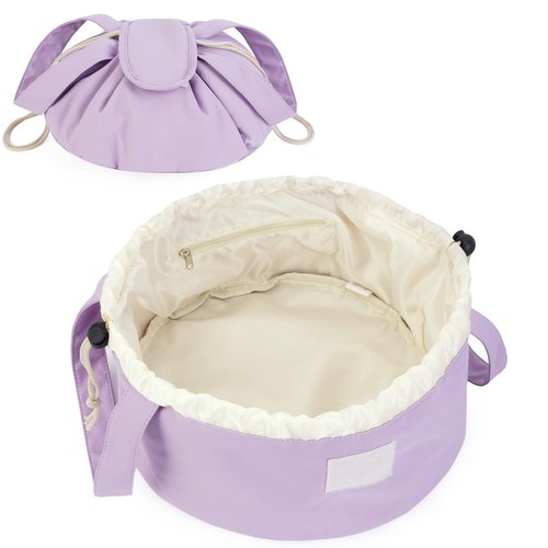 Barrel Drawstring Makeup Bag Large Cosmetic Bag Make up Bags Toiletry Organizer for Women (Purple) (Patent)