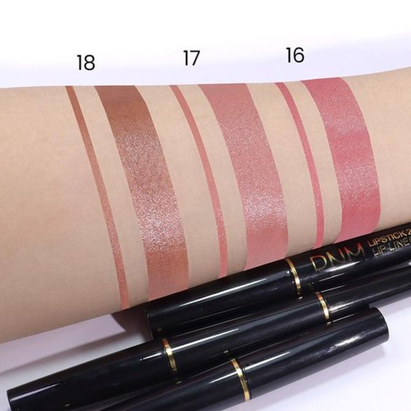 2 in 1 Light Pink Matte Lip Liner & Lipstick Combination, DNM Metallic Dual Ended Lipstick, Lip Liner, Lip Gloss, 24 Hour all Day Long-Lasting Waterproof Lipliners Pen for Women Lip Makeup Gift Set16#