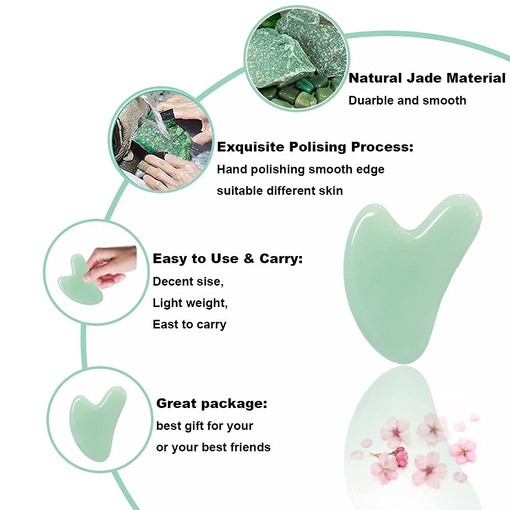 Ditind Gua Sha, Jade Stone Gua Sha Massage Tool, Guasha Tool for Face and Body Skin Massage. Gua Sha Set for Toxins Prevents Wrinkles for SPA Acupuncture, Therapy Trigger Point Treatment.