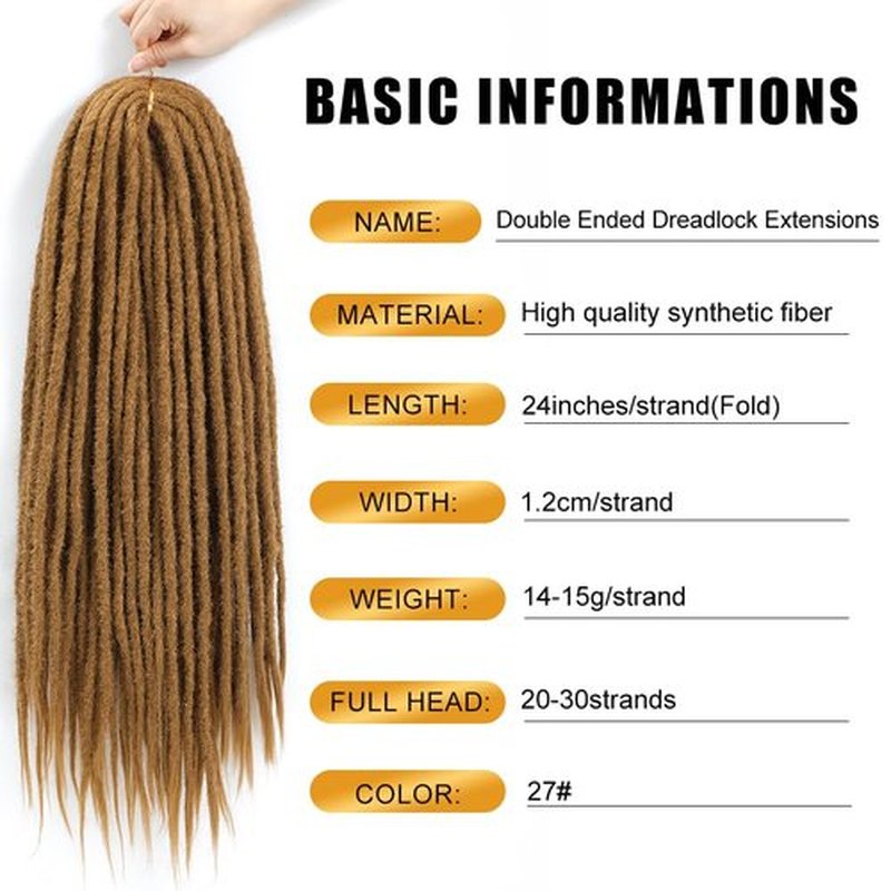 Aguacor Straight Dreadlocks Synthetic Double Ended Dreadlock Extensions 24inches 5 Strands Width 1.2cm Soft Light Brown DE Dreadlock Extensions for Women (5 Strands, 27#)