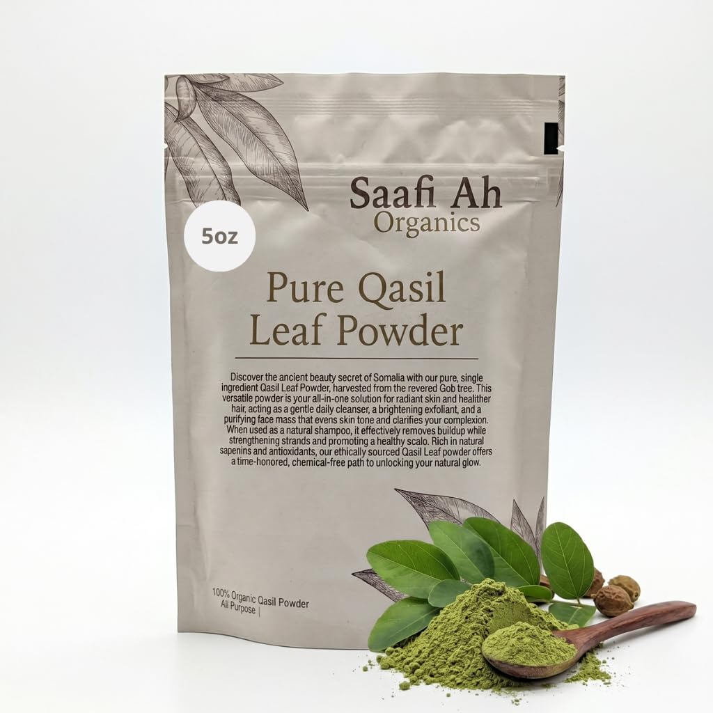 SAAFI AH ORGANICS Qasil Powder Natural Leaf Soap & Hair Cleanser | Sidr Gentle Brightening & Exfoliating Face, Body & Shampoo Wash | Clarifying for Pores & Blemish-Prone Skin | 5 oz (Large)