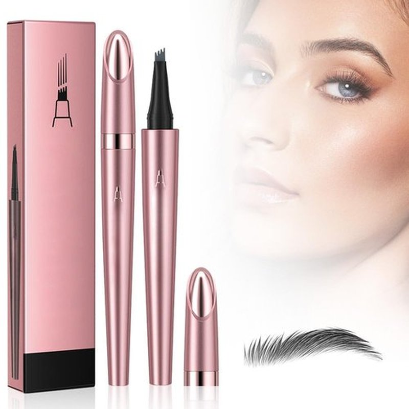 2024 New Eyebrow Pen Waterproof, Microblading Eyebrow Pencil, 4-Tipped Precise Brow Pen, Natural Eyebrow Makeup Eye Brow Pencil Fine Stroke Microblading Eyebrow Pen Stay on All Day (Gray)