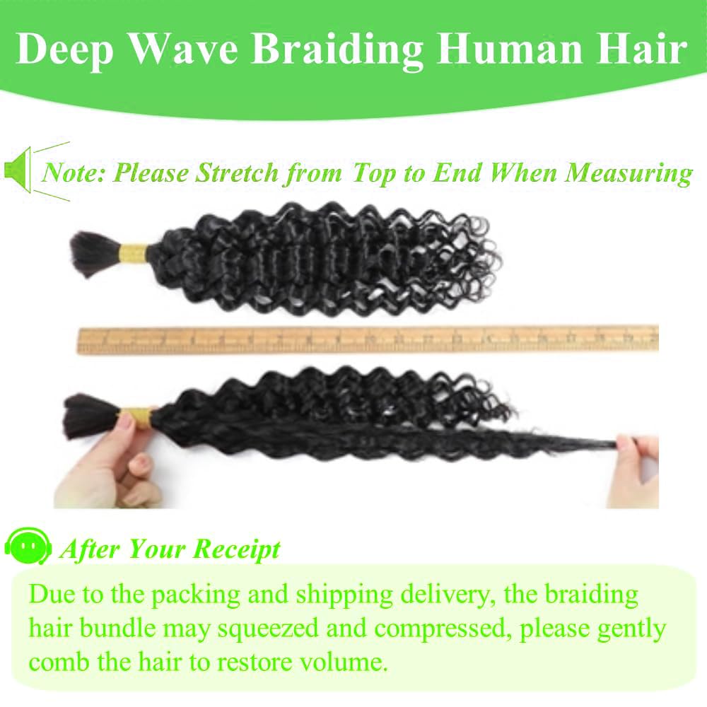 Human Braiding Hair Deep Wave Bulk Human Hair for Braiding No Weft Brazilian Virgin Curly Human Hair Extensions for Boho Braids Wet and Wavy Human Hair Braiding Hair 1 Bundle 50g 14Inch